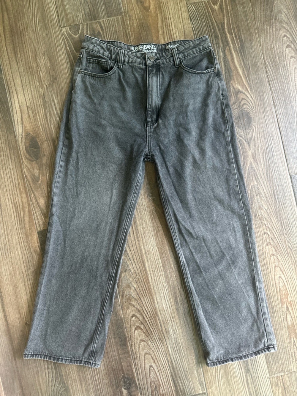 Women's High-Rise Wide Straight Leg Jeans in Washed Gray Black - Picture 11 of 12